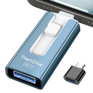 GNASEET USB Stick 256GB für Phone, 4 in 1 USB Speicherstick für Phone/Pad/Android Handy/PC, USB 3.0 Memory Stick High-Speed Flash Laufwerk, Phone Externer Speichererweiterung Fotostick, Blau