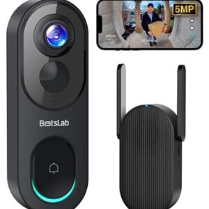 BOTSLAB 5MP Akku Türklingel mit Kamera, Kabellose Videotürklingel mit 1:1 Kopf-bis-Fuß-Ansicht, 360° Smarte Video Doorbell mit AI/Radar/PIR Erkennung, 2,4 GHz WLAN, 2-Wege-Audio,Ohne Monatsgebühr