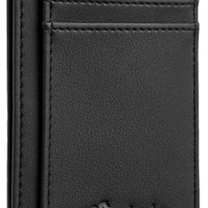 Travelambo Front Pocket Minimalist Leather Slim Wallet RFID Blocking Medium Size(Black Delux)