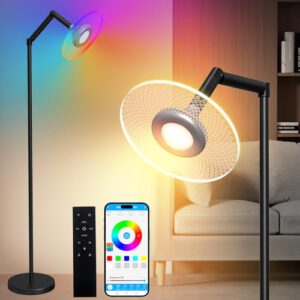 Hzitcigm LED Stehlampe Dimmbar, RGBCW Stehleuchte mit Fernbedienung & APP Modern Stehlampe Wohnzimmer mit 3 Farbtemperaturen Stufenlose Helligkeit 16 Millionen Farben Einstellbare Beleuchtungsrichtung