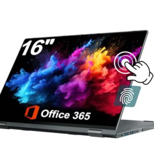 jumper Laptop 16 Zoll, 2 in 1 Laptop mit FHD 360 Grad Touchscreen, 16GB RAM 640GB RAM, QWERTZ Tastatur mit Hintergrundbeleuchtung, Fingerabdruckleser, 1 Jahr Office 365, 1920x1200, 53.2WH Akku, WiFi 6